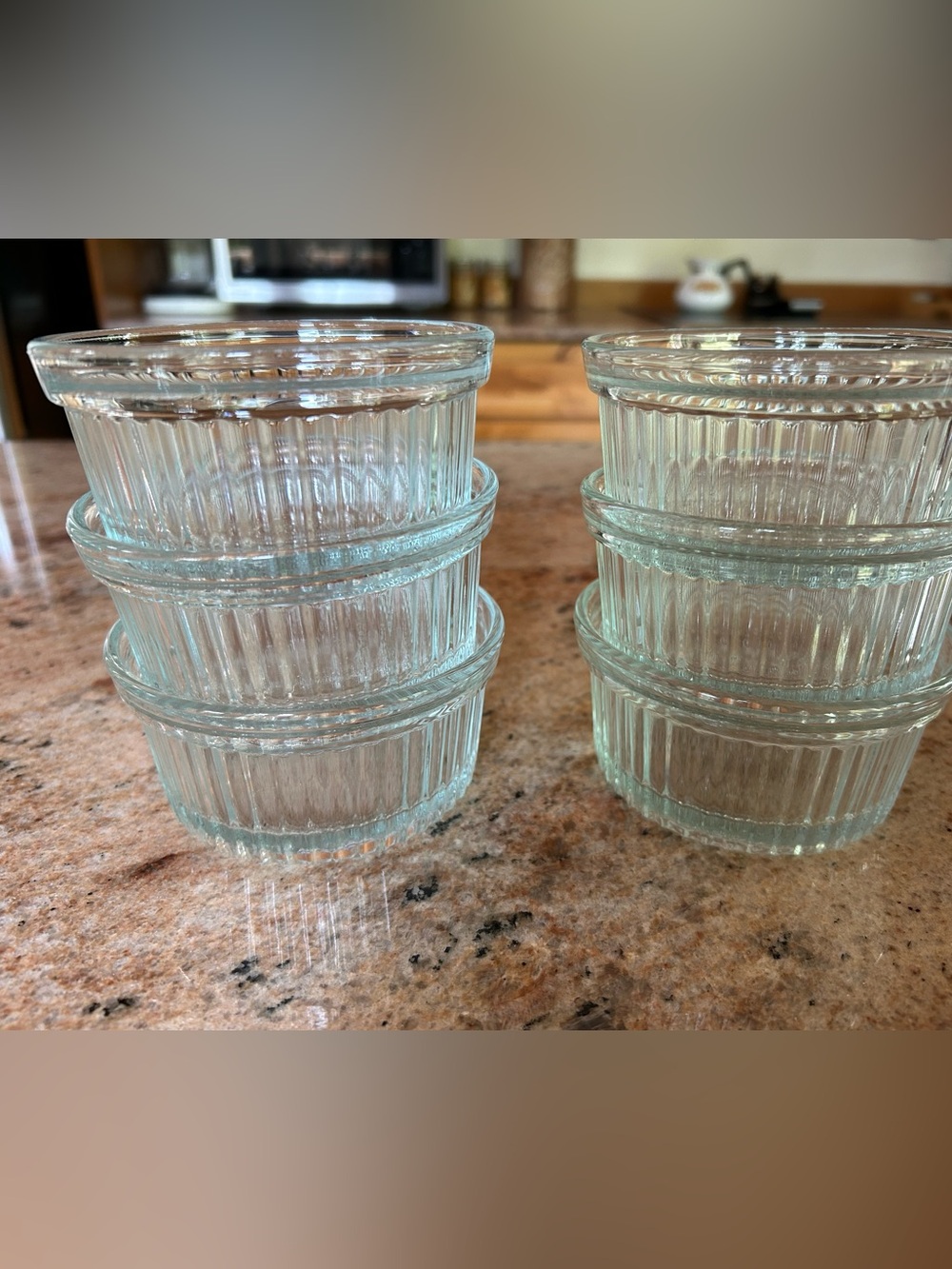 Pyrex S-7-OV 7oz Aqua Tint Round Ribbed Glass Banded lip Ramekins Set of 6 New